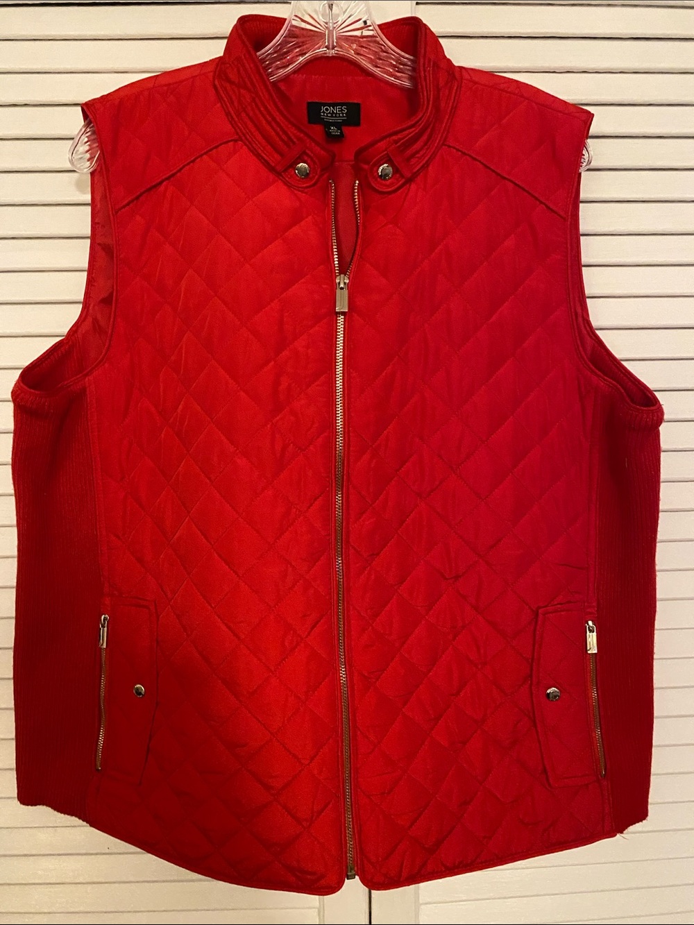 Jones New York Quilted Red Sleeveless Zip-Front Vest